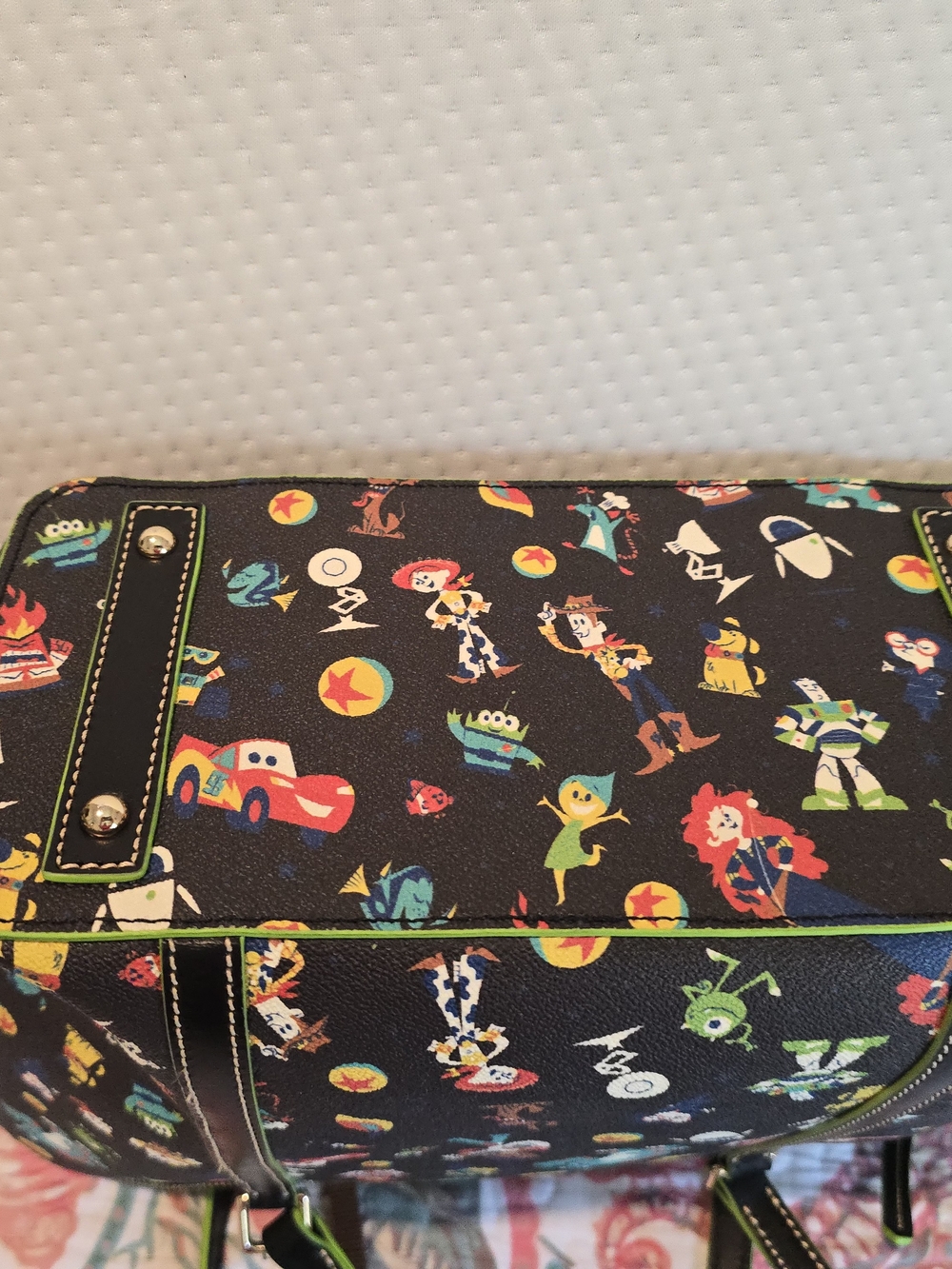 Dooney & Bourke Black Toy Story Print Tote with Neon Green Trim - Picture 5 of 14